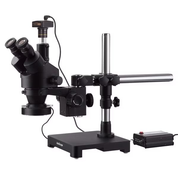 3.5X-90X Trinocular Stereo Zoom Microscope, Single-Arm Boom Stand, 80-LED Ring Light, 5MP Camera, Amscope, Mfr#: SM-3TZ-80MB-5M-B